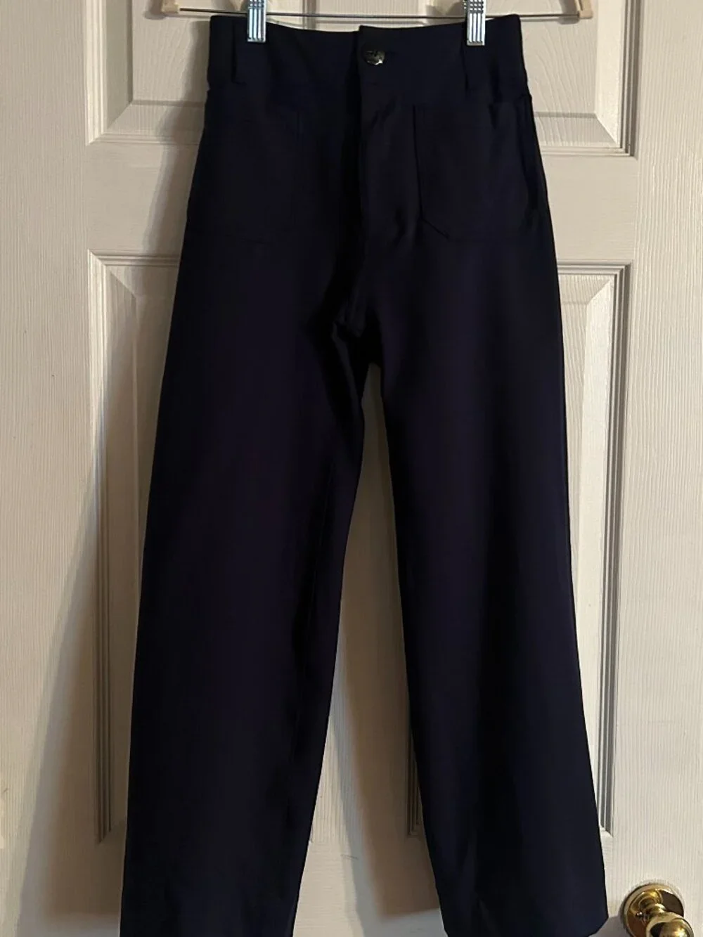 ✨ Anthropologie Maeve The Colette Knit Wide-Leg Cropped Pants in Navy - Picture 2 of 8